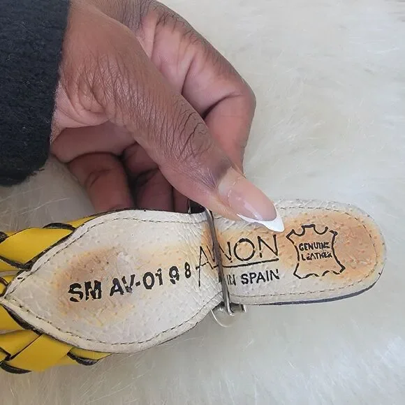 Avignon triple strand leather belt Wide Silver Buckle wmns sz sm yellow - Picture 5 of 7